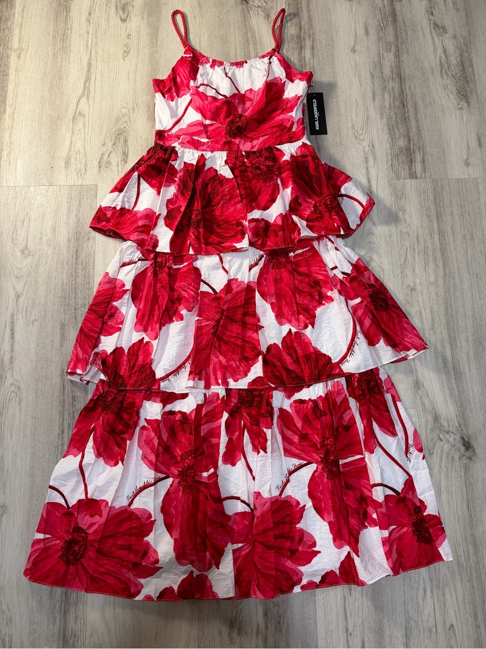 Karl Lagerfeld White Maxi Dress with Bold Red Floral Print